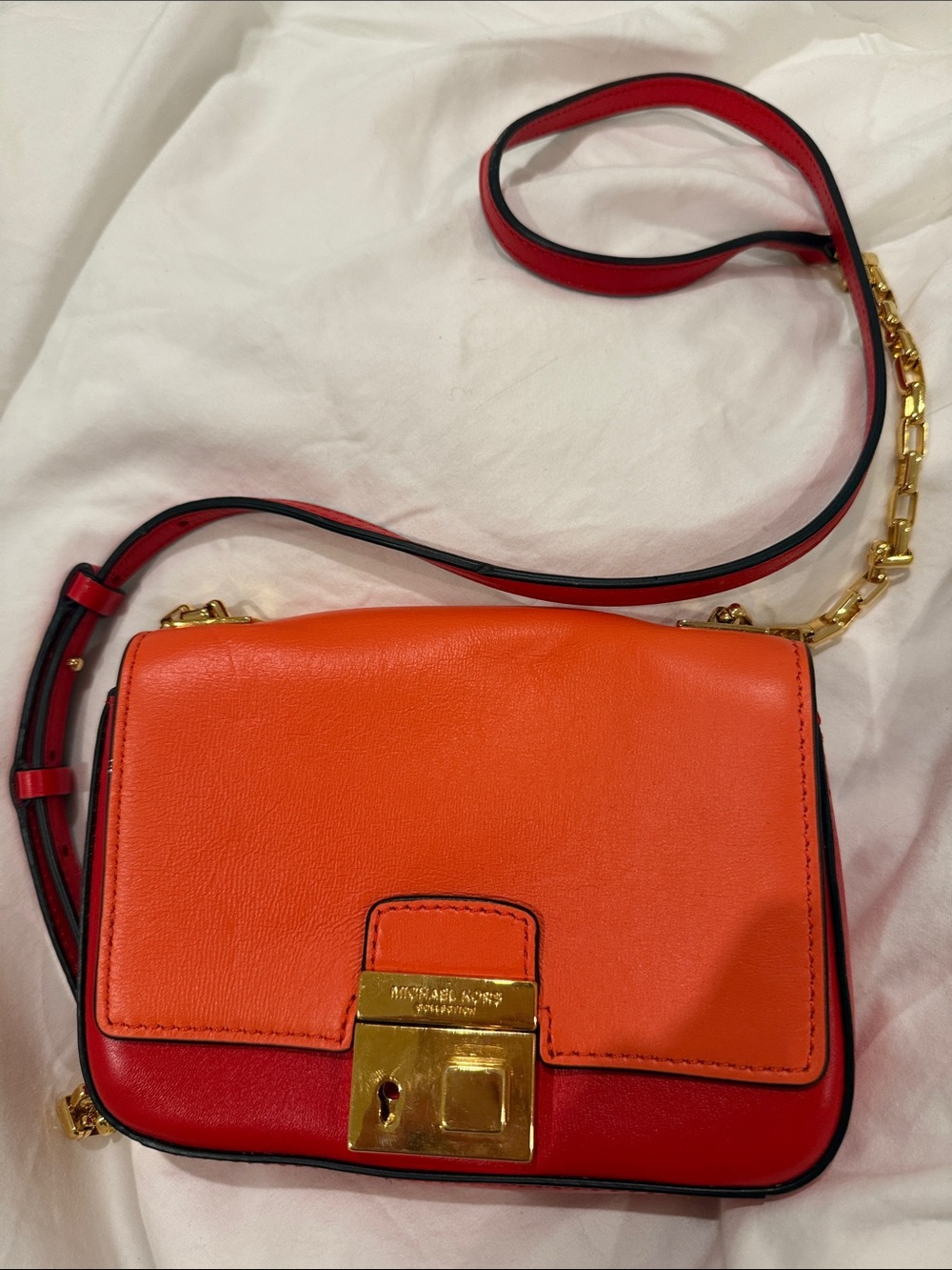 Michael Kors Orange and Red Leather Lock-Front Crossbody